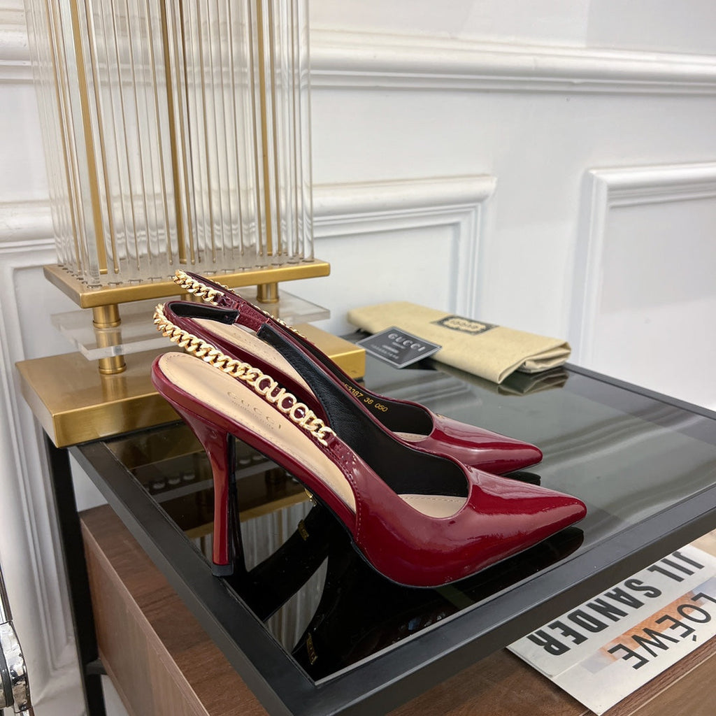 GUCCI SIGNORIA SLINGBACK PUMP JAM LAMBSKIN
