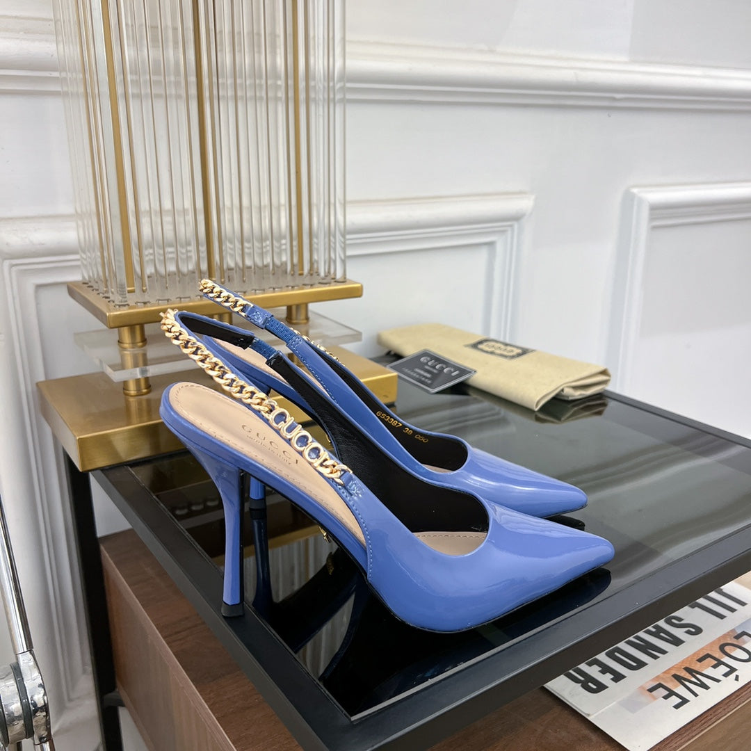 GUCCI SIGNORIA SLINGBACK PUMP CERULEAN LAMBSKIN