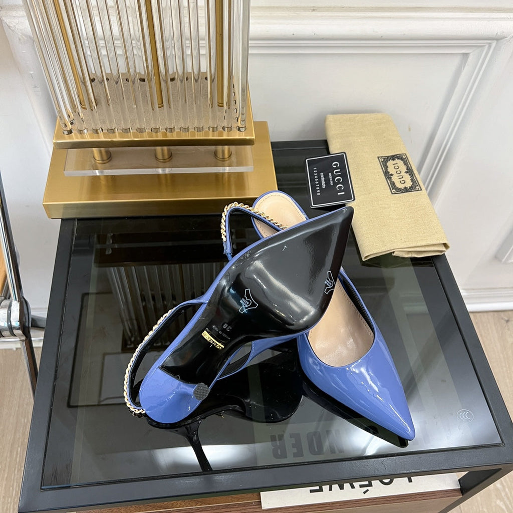 GUCCI SIGNORIA SLINGBACK PUMP CERULEAN LAMBSKIN