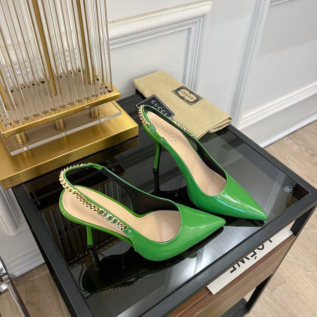 GUCCI SIGNORIA SLINGBACK PUMP EMERALD LAMBSKIN