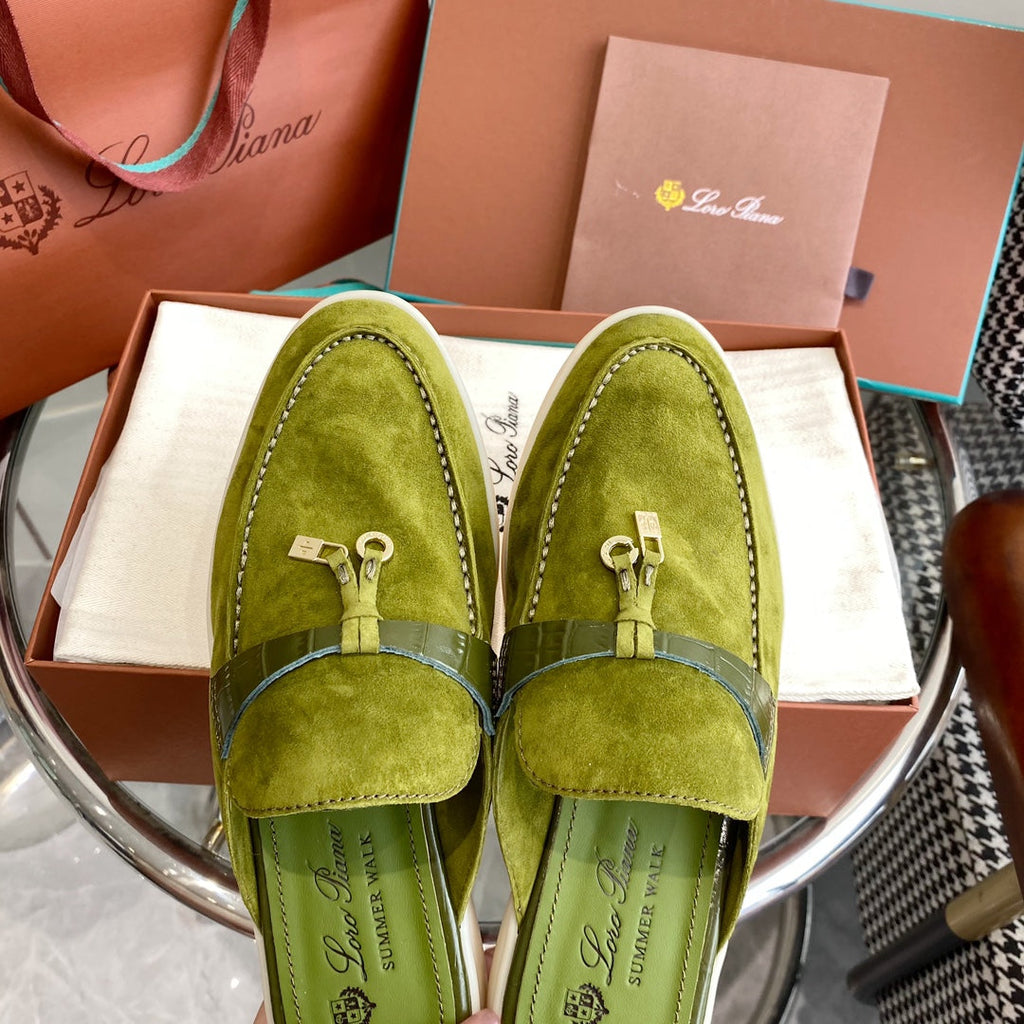 LP CHARMS WALK BABOUCHE LOAFERS CHARTREUSE SUEDE