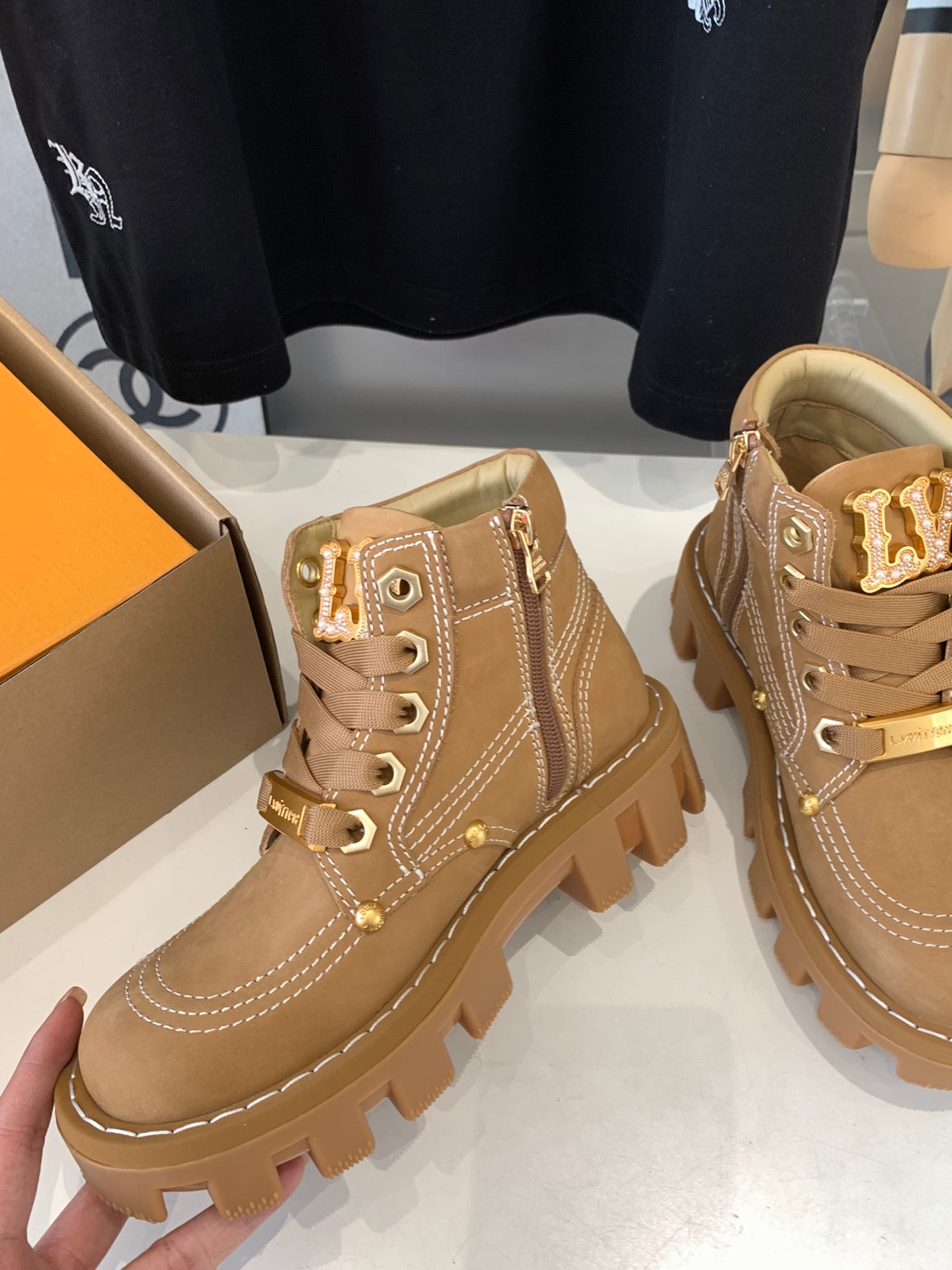 LOUIS VUITTON LV CHECKER ANKLE BOOT IN COPPER BROWN SUEDE