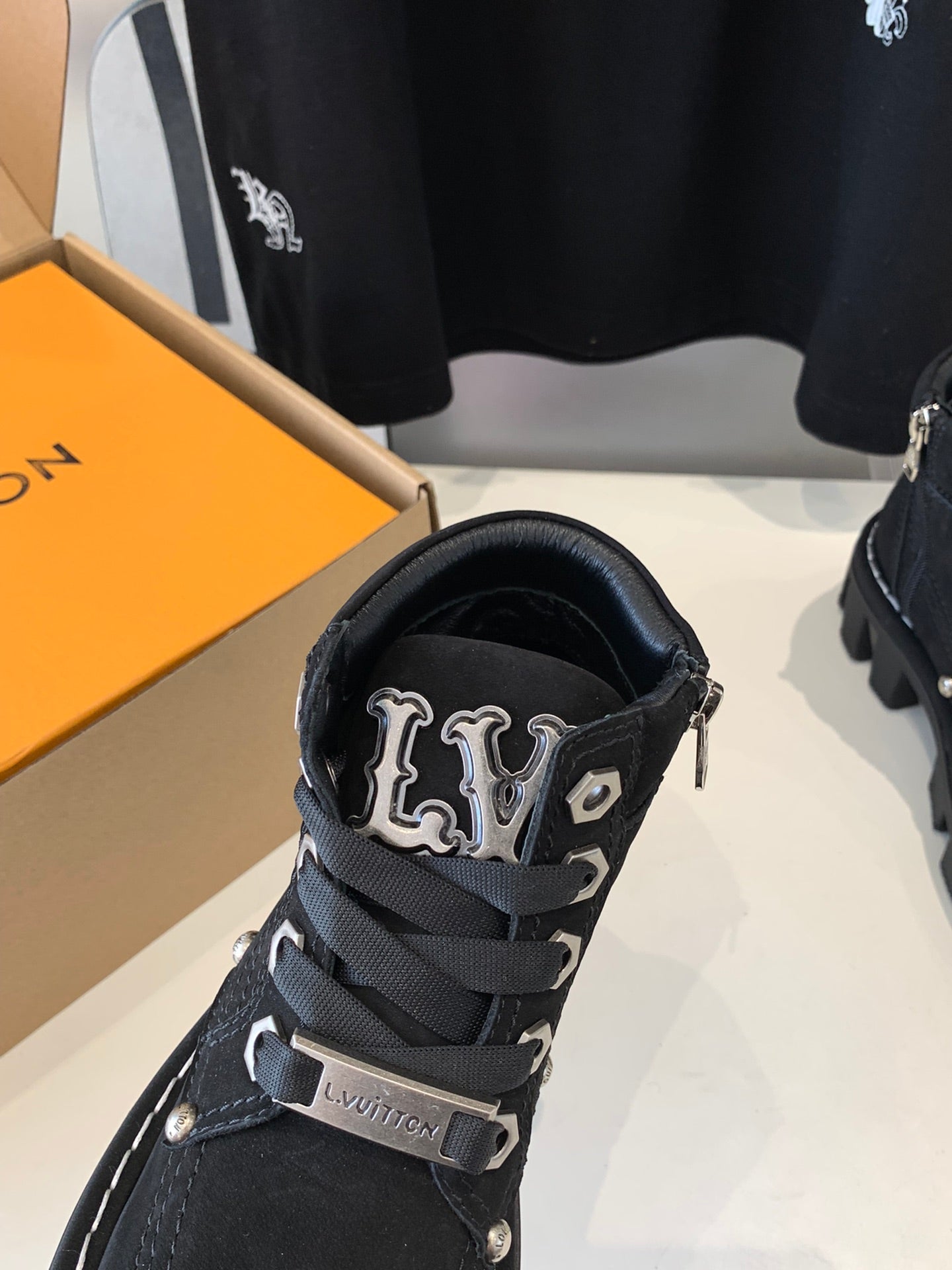 LOUIS VUITTON LV CHECKER ANKLE BOOT IN BLACK SUEDE