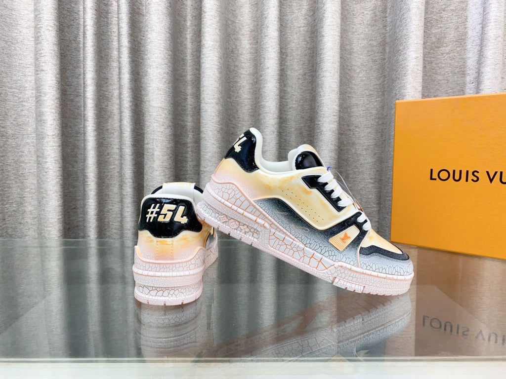 LOUIS VUITTON LV TRAINER SNEAKERS IN LIGHT ORANGE OMBRE MIX COLORFUL CALFSKIN