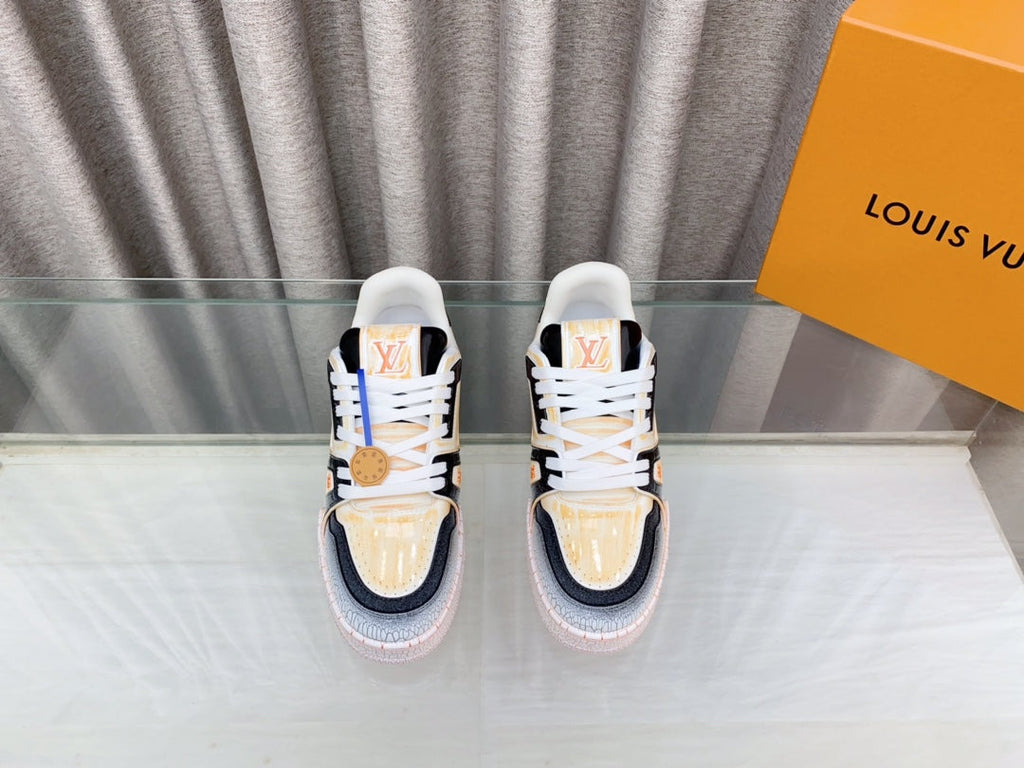 LOUIS VUITTON LV TRAINER SNEAKERS IN LIGHT ORANGE OMBRE MIX COLORFUL CALFSKIN