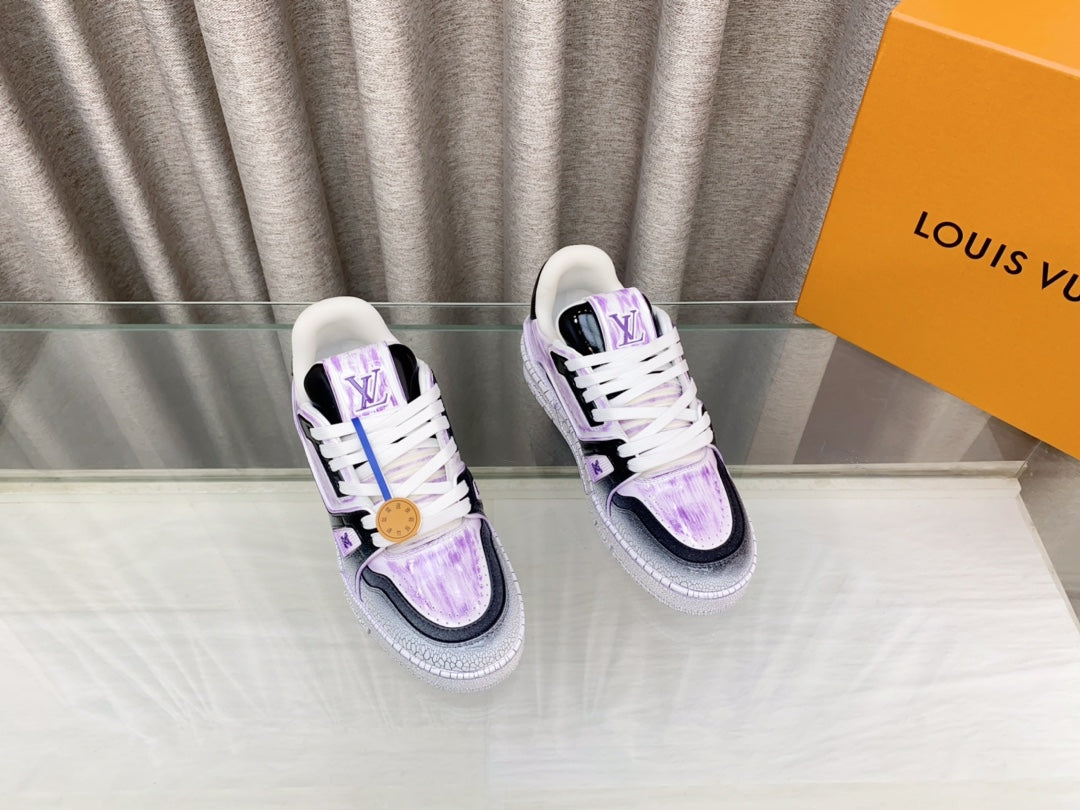 LOUIS VUITTON LV TRAINER SNEAKERS IN LIGHT PURPLE OMBRE MIX COLORFUL CALFSKIN