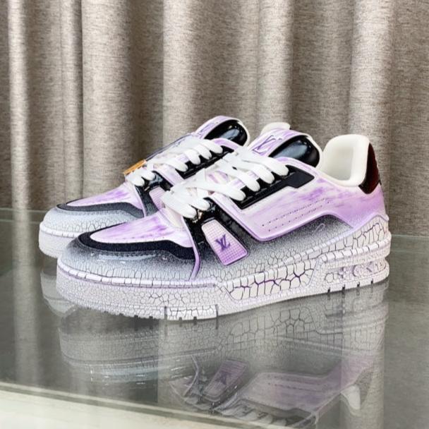 LOUIS VUITTON LV TRAINER SNEAKERS IN LIGHT PURPLE OMBRE MIX COLORFUL CALFSKIN