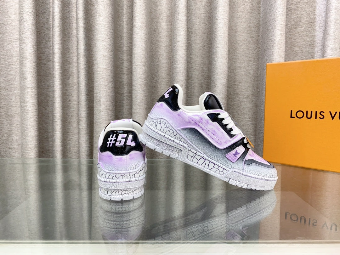 LOUIS VUITTON LV TRAINER SNEAKERS IN LIGHT PURPLE OMBRE MIX COLORFUL CALFSKIN