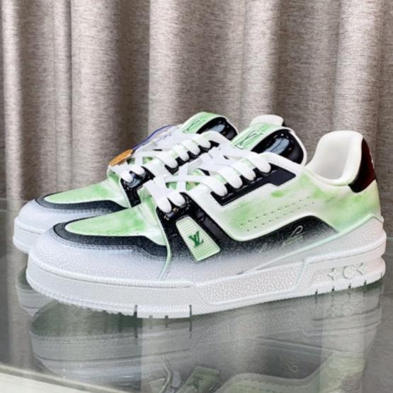LOUIS VUITTON LV TRAINER SNEAKERS IN LIGHT GREEN OMBRE MIX COLORFUL CALFSKIN