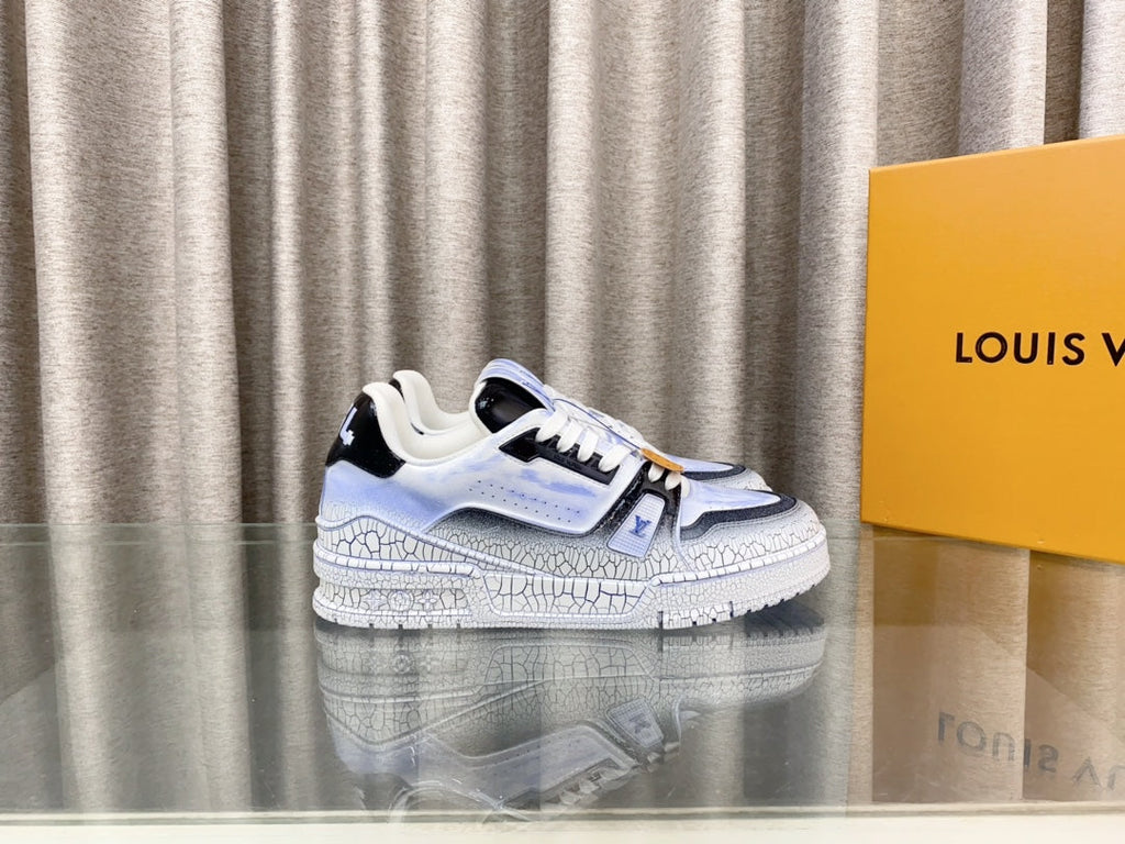 LOUIS VUITTON LV TRAINER SNEAKERS IN LIGHT BLUE OMBRE MIX COLORFUL CALFSKIN