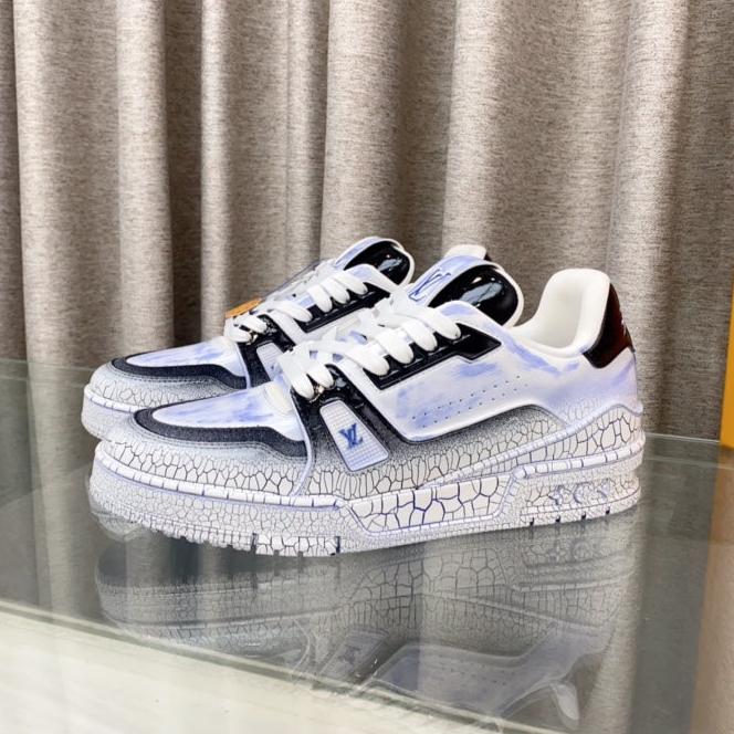 LOUIS VUITTON LV TRAINER SNEAKERS IN LIGHT BLUE OMBRE MIX COLORFUL CALFSKIN