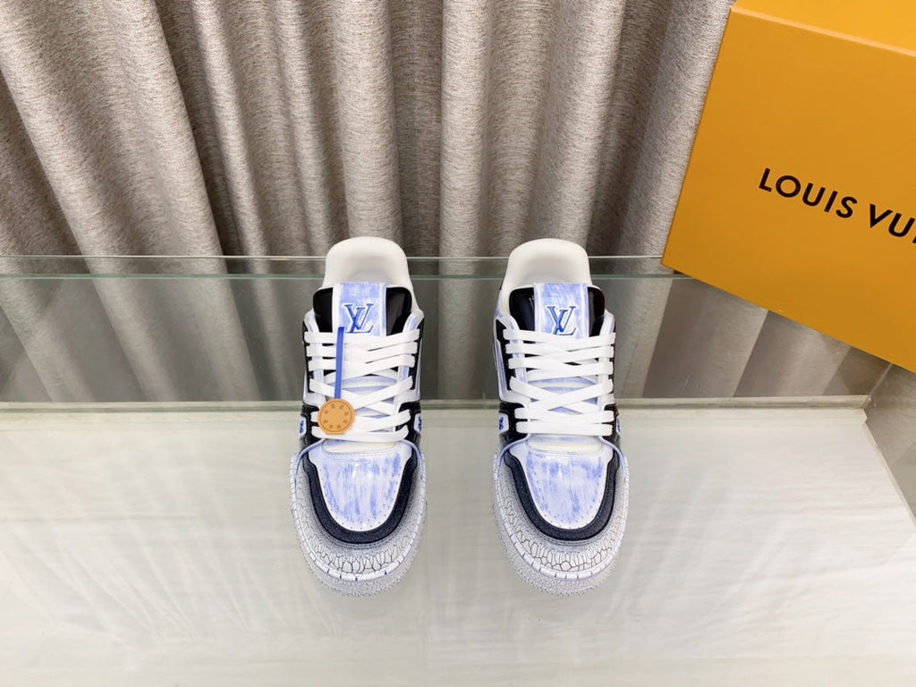 LOUIS VUITTON LV TRAINER SNEAKERS IN LIGHT BLUE OMBRE MIX COLORFUL CALFSKIN