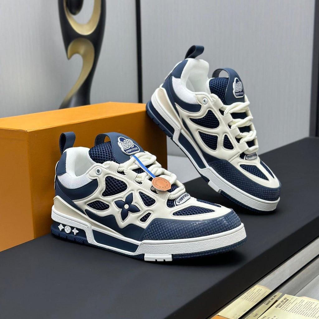 LOUIS VUITTON LV SKATE SNEAKER IN WHITE MIX NAVY BLUE CALFSKIN