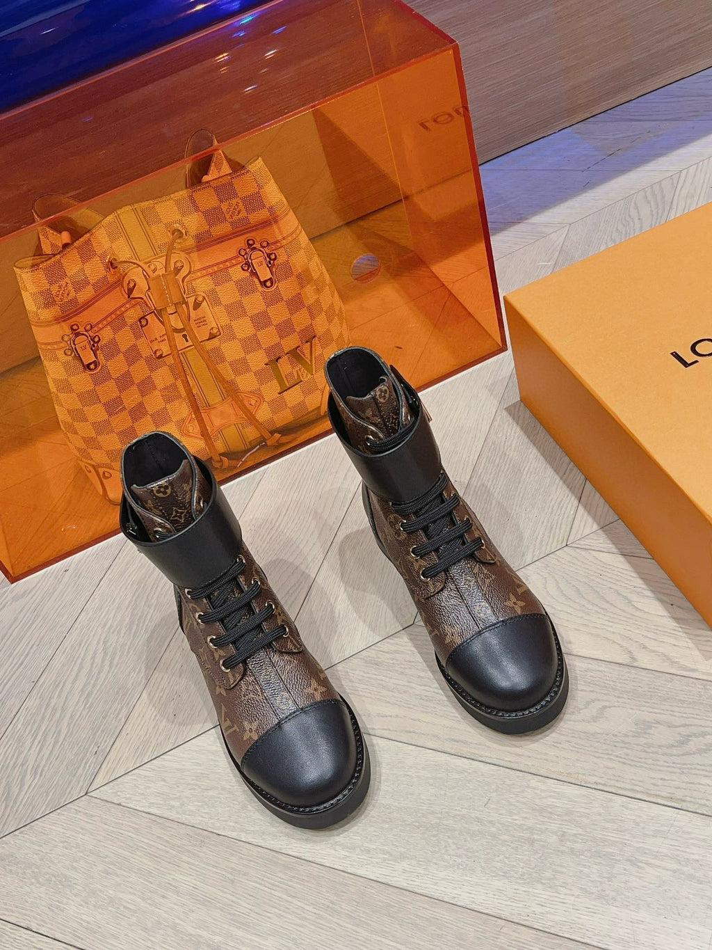 LOUIS VUITTON LV BOOTS IN BROWN MONOGRAM CANVAS MIX CALFSKIN