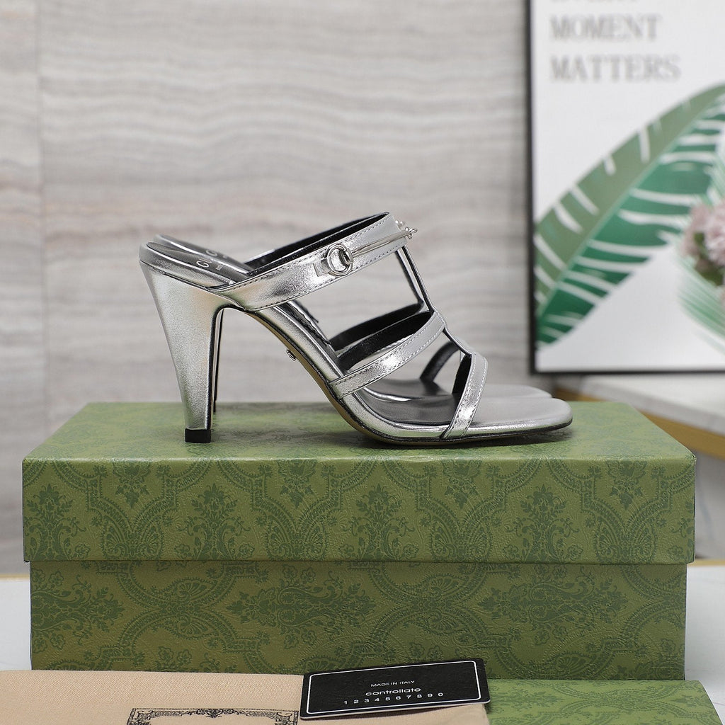 GUCCI SLIM HORSEBIT SLIDE SANDAL SILVER