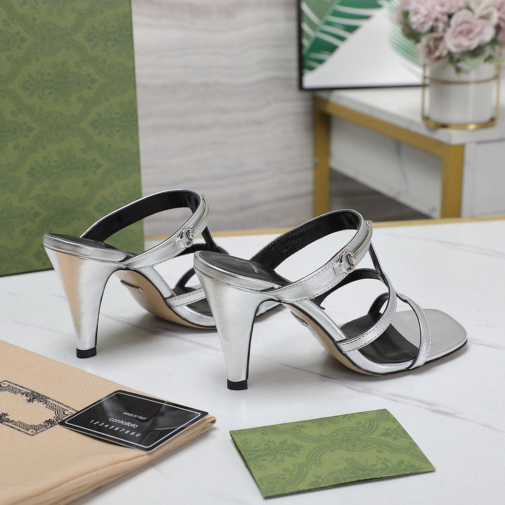 GUCCI SLIM HORSEBIT SLIDE SANDAL SILVER