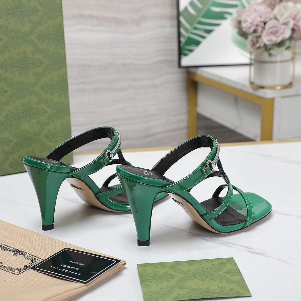 GUCCI SLIM HORSEBIT SLIDE SANDAL GREEN