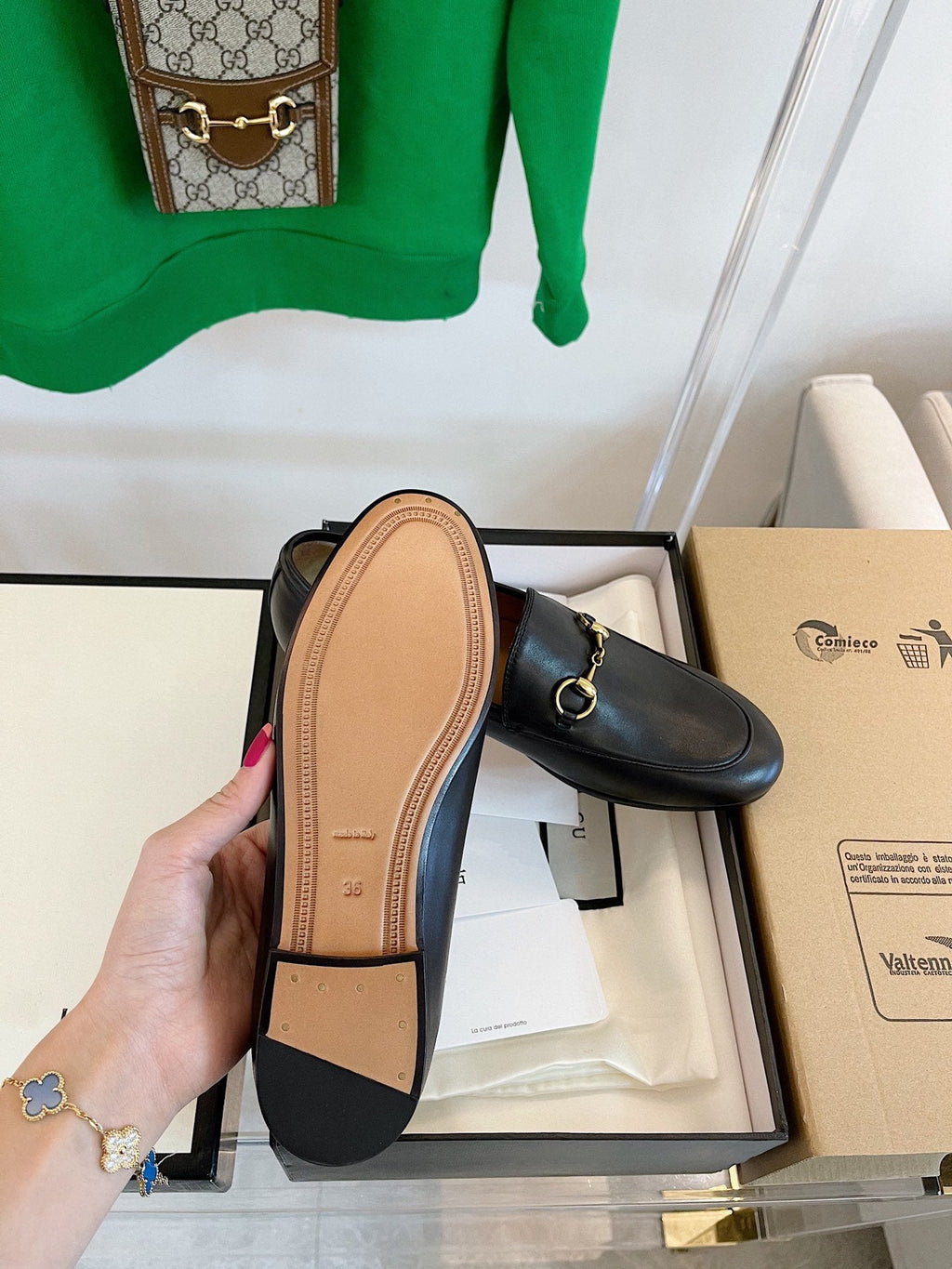 GUCCI LOAFERS MULES BLACK BROWN SOLE