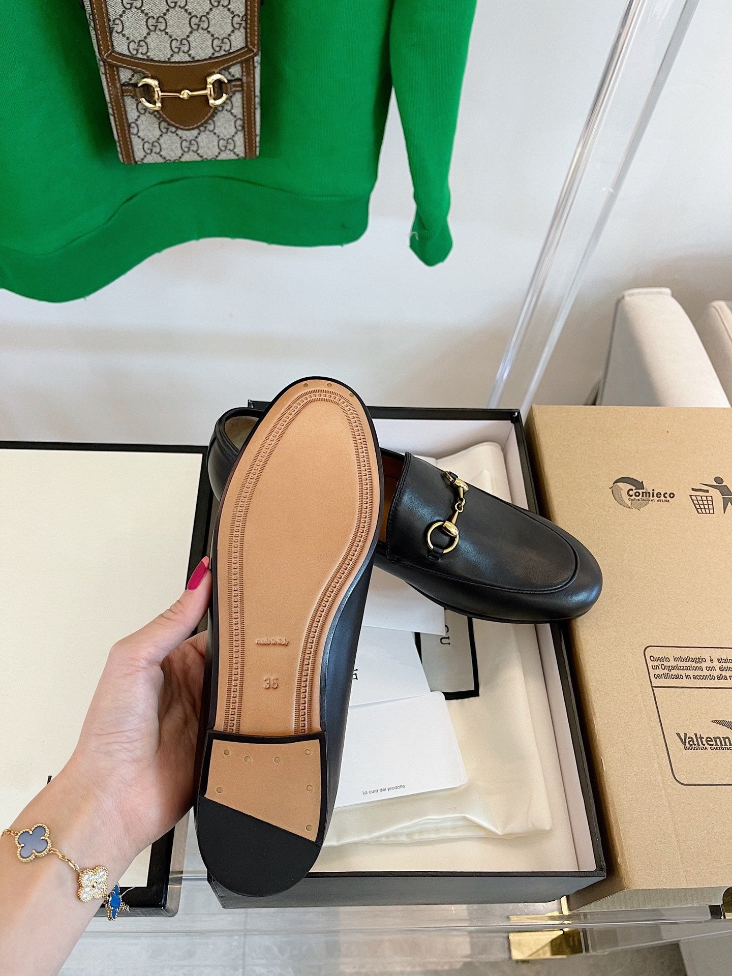 GUCCI LOAFERS MULES BLACK BROWN SOLE