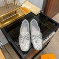 LOUIS VUITTON LV GLORIA FLAT LOAFER LOGO STAMPING SILVER
