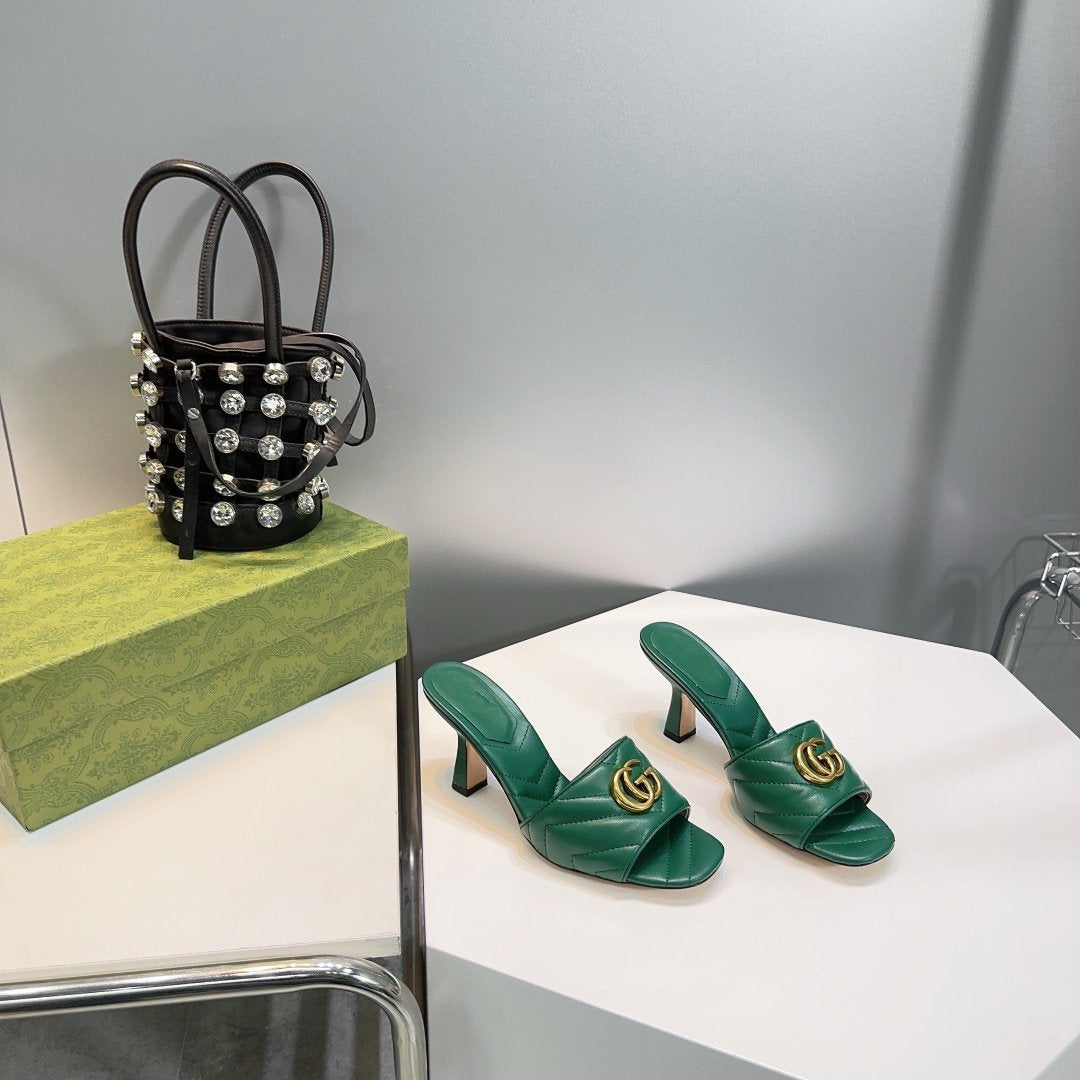 GUCCI SANDALS HIGH-HEELED GREEN