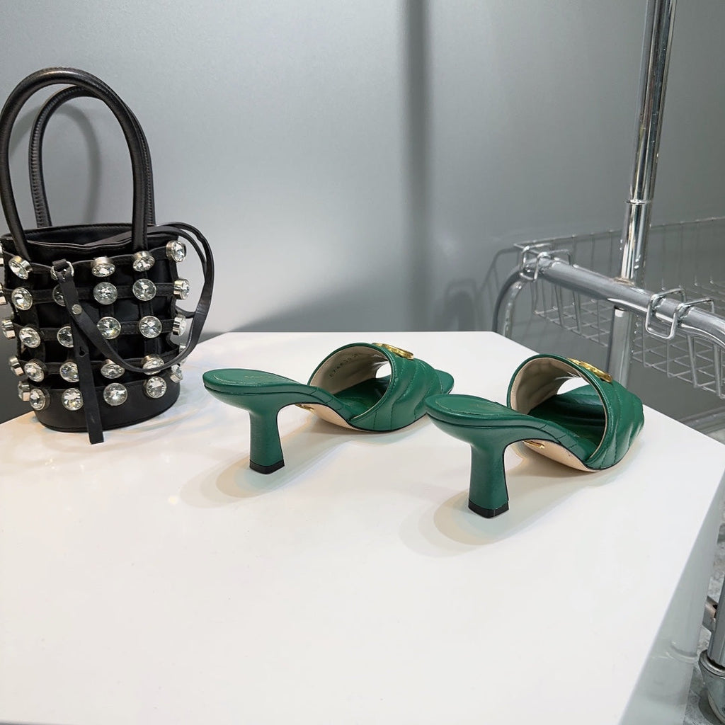 GUCCI SANDALS HIGH-HEELED GREEN