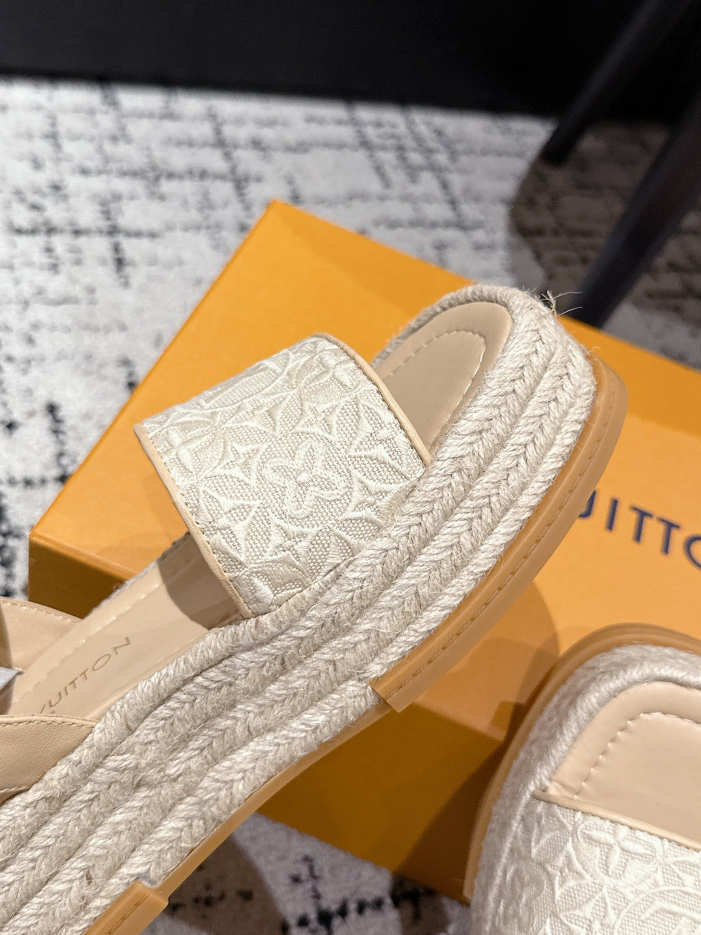 LOUIS VUITTON LV PLATFORM ESPADRILLE SANDALS 25S IN BEIGE FABRIC