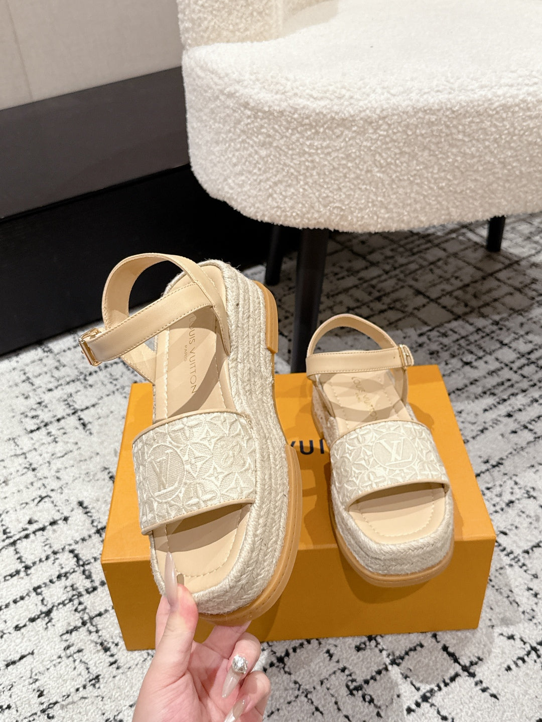 LOUIS VUITTON LV PLATFORM ESPADRILLE SANDALS 25S IN BEIGE FABRIC
