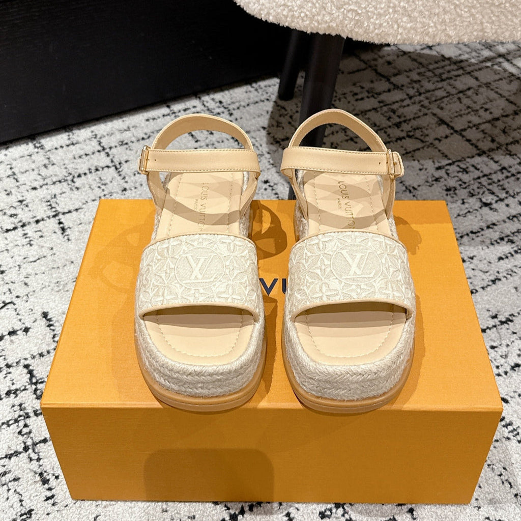 LOUIS VUITTON LV PLATFORM ESPADRILLE SANDALS 25S IN BEIGE FABRIC