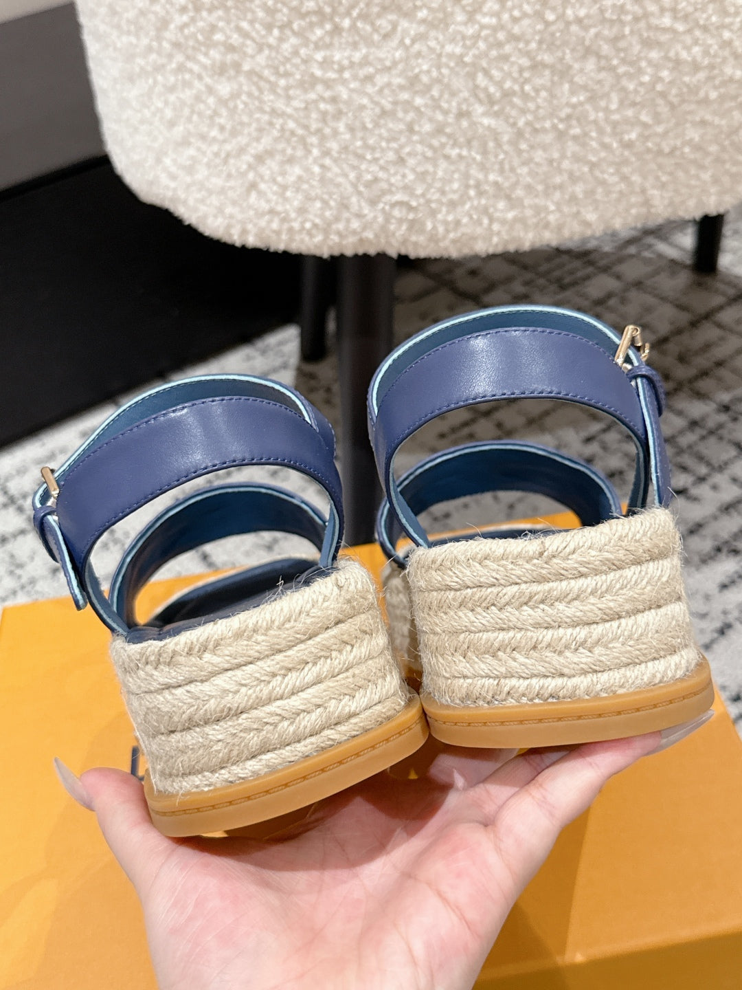 LOUIS VUITTON LV PLATFORM ESPADRILLE SANDALS 25S IN DARK BLUE FABRIC