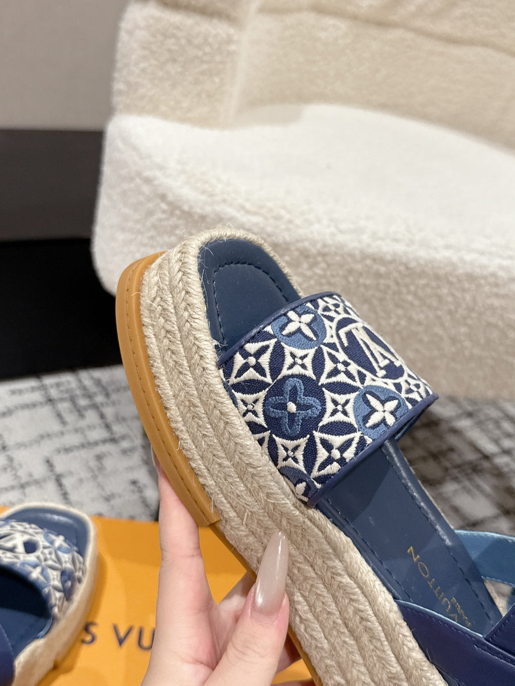 LOUIS VUITTON LV PLATFORM ESPADRILLE SANDALS 25S IN DARK BLUE FABRIC