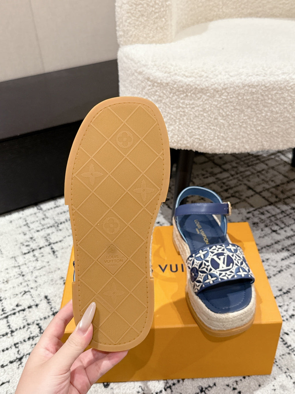LOUIS VUITTON LV PLATFORM ESPADRILLE SANDALS 25S IN DARK BLUE FABRIC
