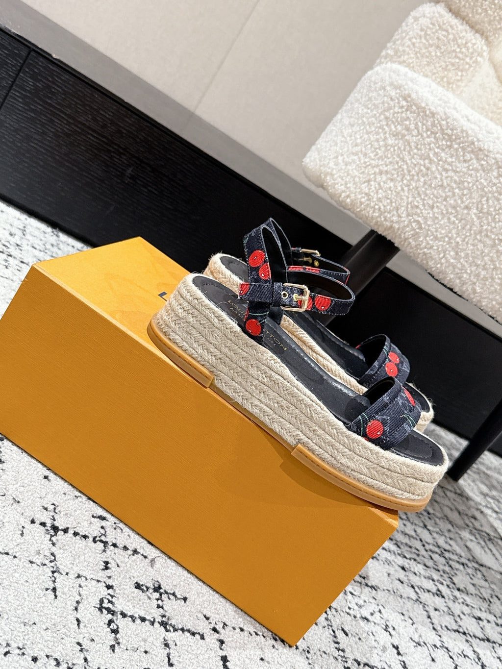LOUIS VUITTON LV PLATFORM ESPADRILLE SANDALS 25S IN NAVY BLUE DENIM