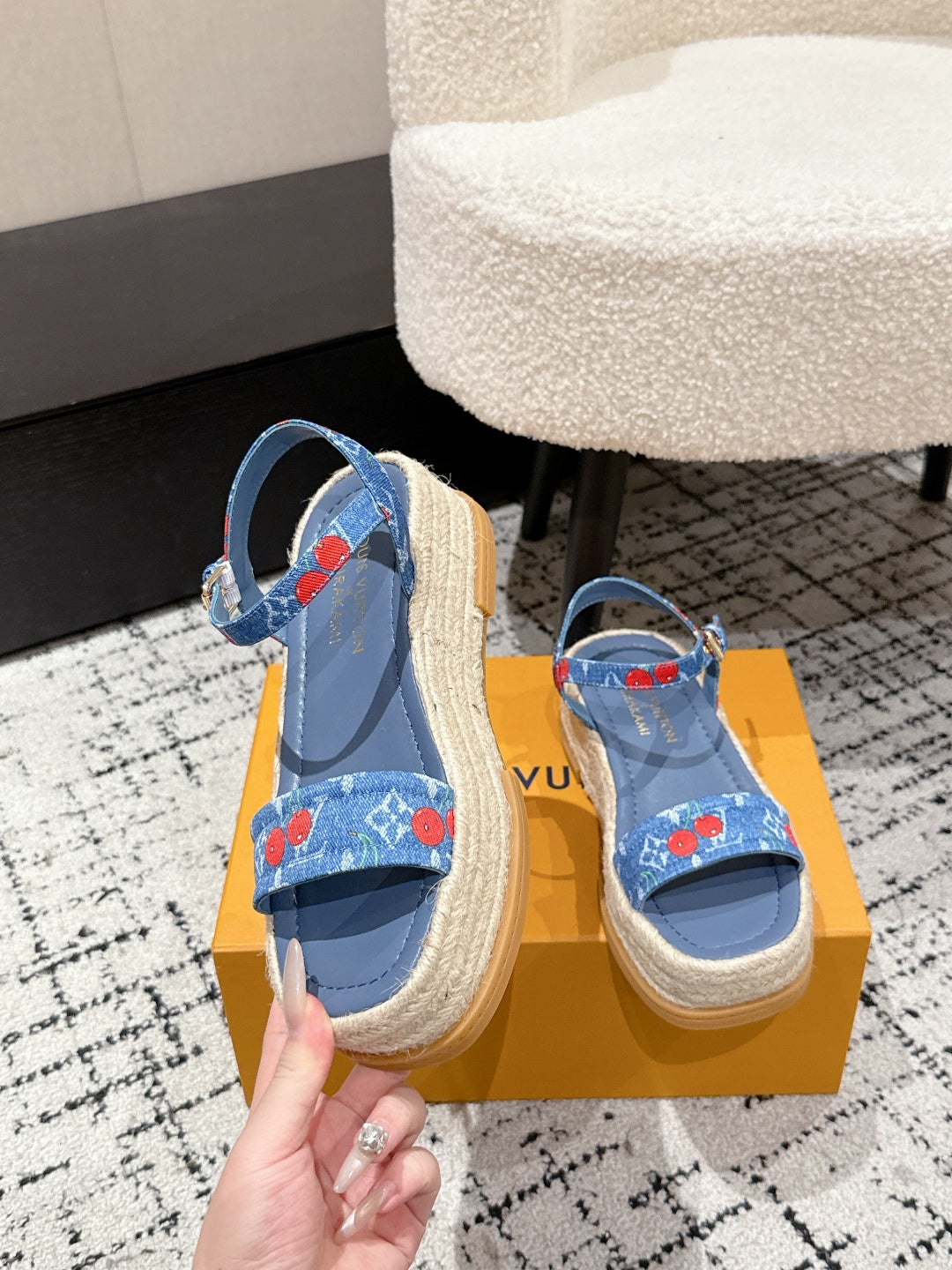 LOUIS VUITTON LV PLATFORM ESPADRILLE SANDALS 25S IN BLUE DENIM