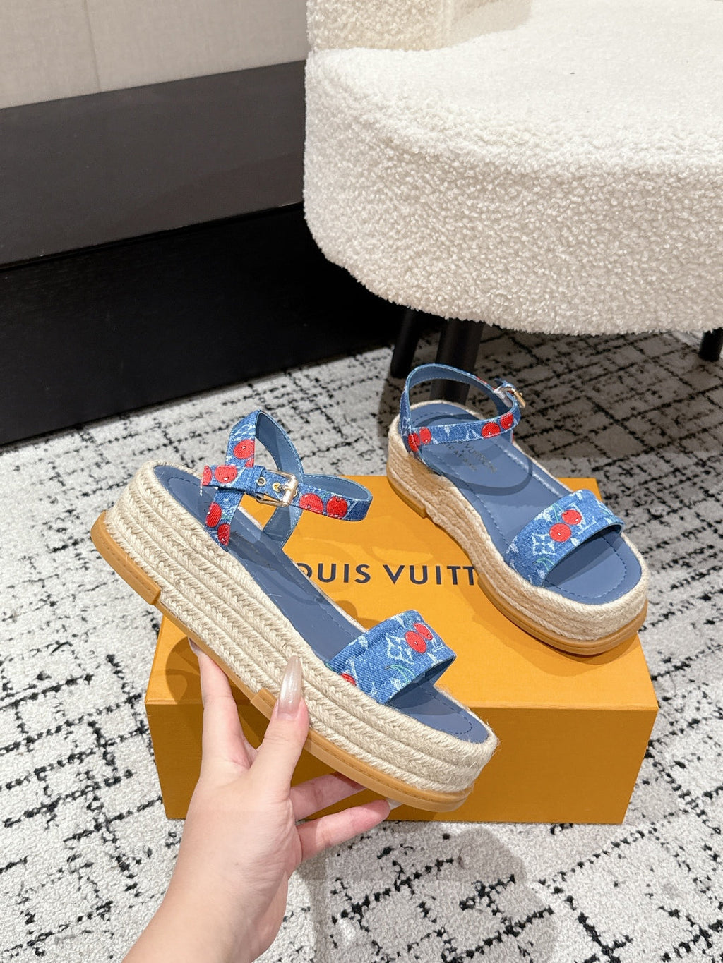 LOUIS VUITTON LV PLATFORM ESPADRILLE SANDALS 25S IN BLUE DENIM