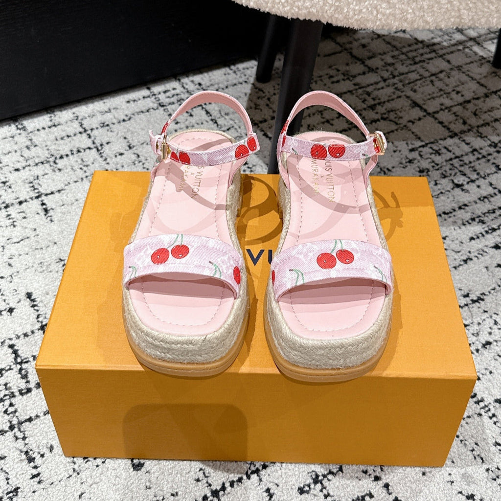 LOUIS VUITTON LV PLATFORM ESPADRILLE SANDALS 25S IN LIGHT PINK DENIM