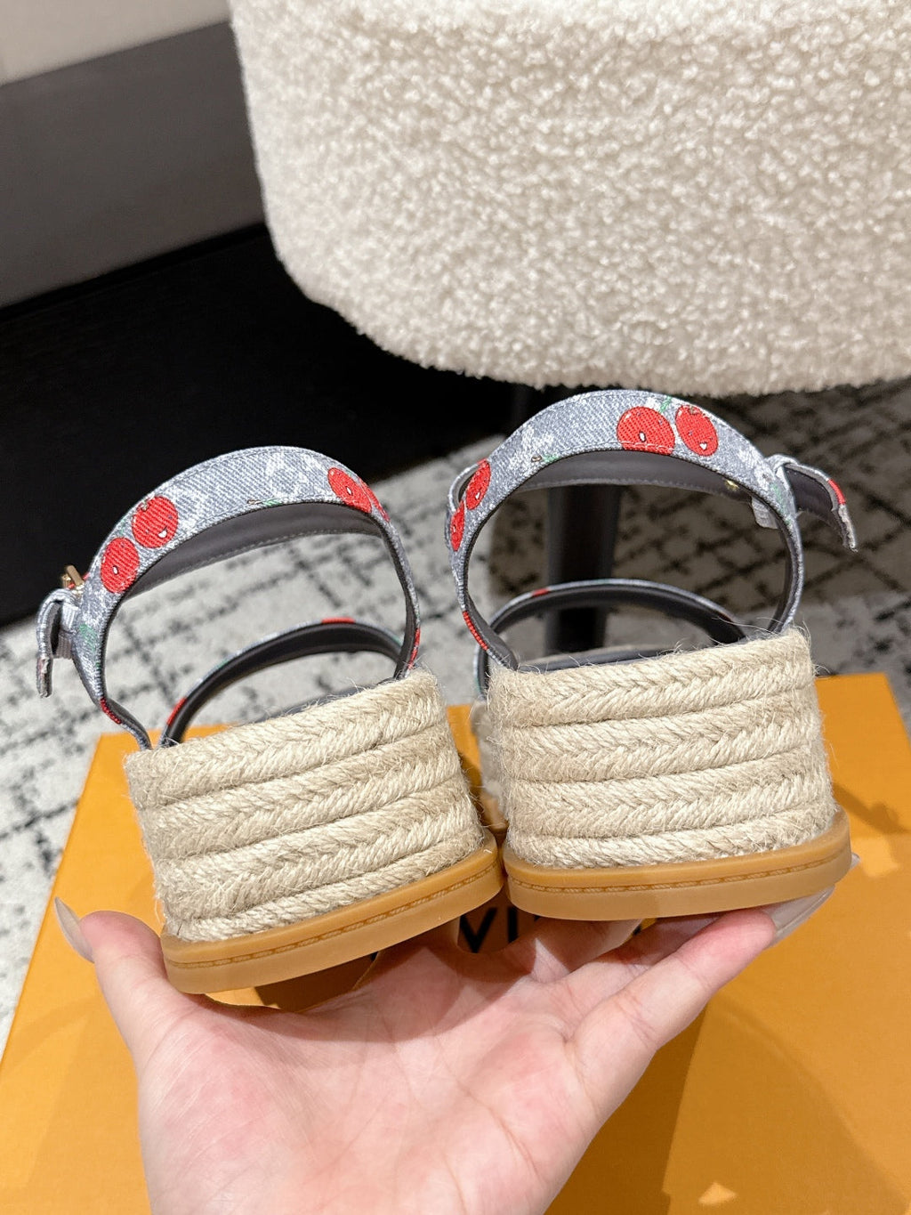 LOUIS VUITTON LV PLATFORM ESPADRILLE SANDALS 25S IN GREY DENIM