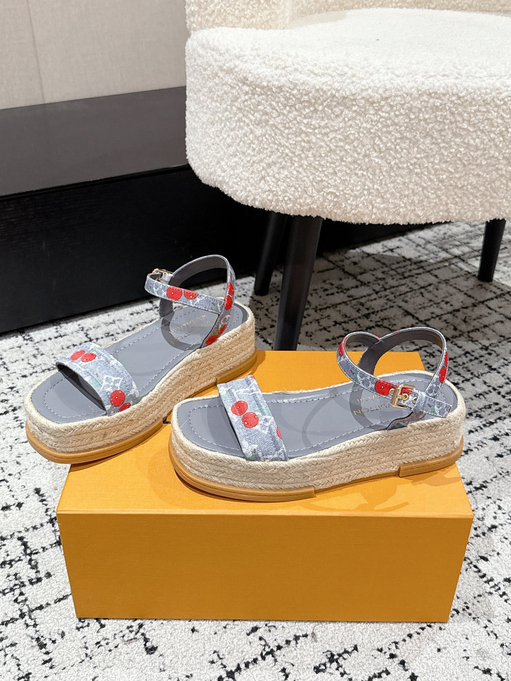 LOUIS VUITTON LV PLATFORM ESPADRILLE SANDALS 25S IN GREY DENIM