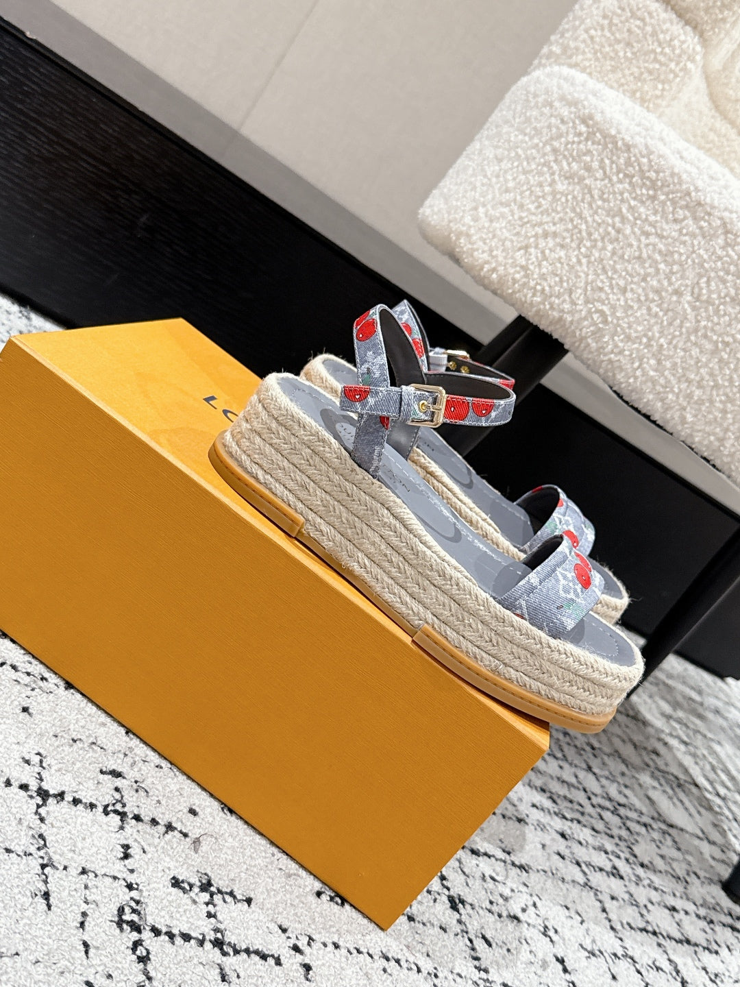 LOUIS VUITTON LV PLATFORM ESPADRILLE SANDALS 25S IN GREY DENIM