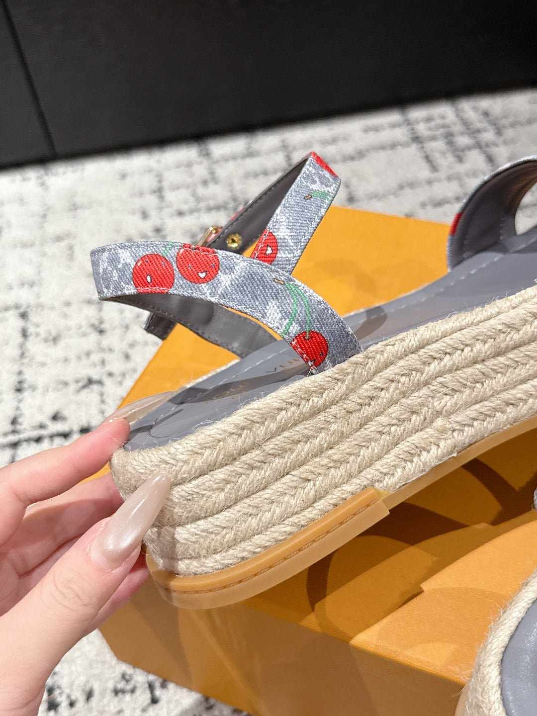 LOUIS VUITTON LV PLATFORM ESPADRILLE SANDALS 25S IN GREY DENIM