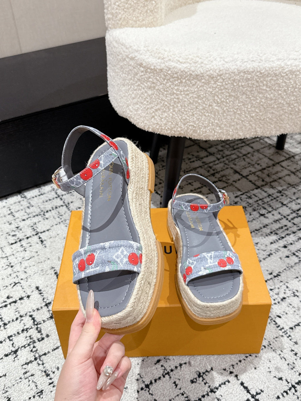 LOUIS VUITTON LV PLATFORM ESPADRILLE SANDALS 25S IN GREY DENIM