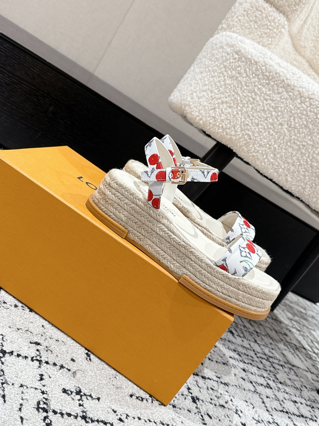LOUIS VUITTON LV PLATFORM ESPADRILLE SANDALS 25S IN WHITE DENIM