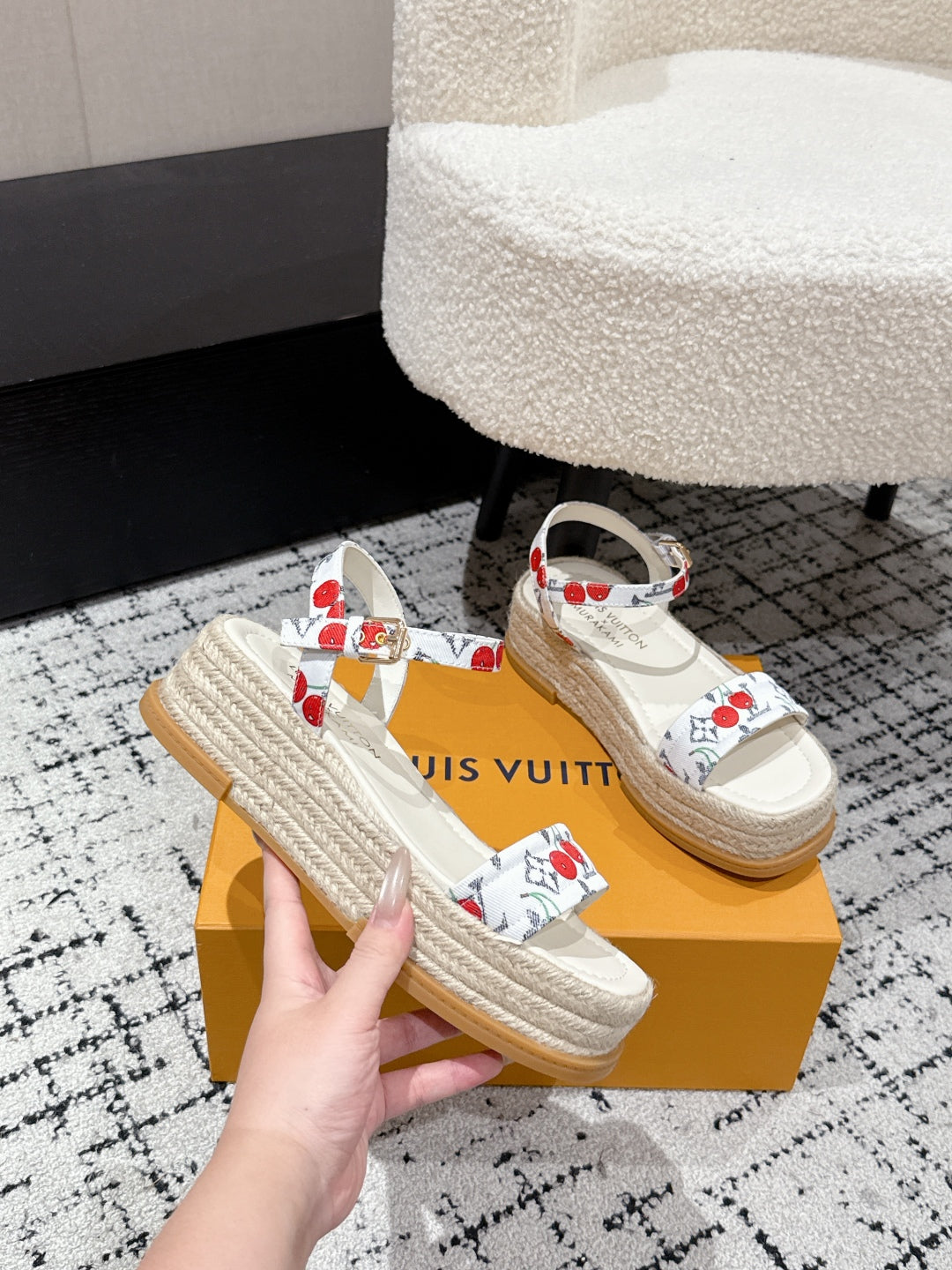 LOUIS VUITTON LV PLATFORM ESPADRILLE SANDALS 25S IN WHITE DENIM
