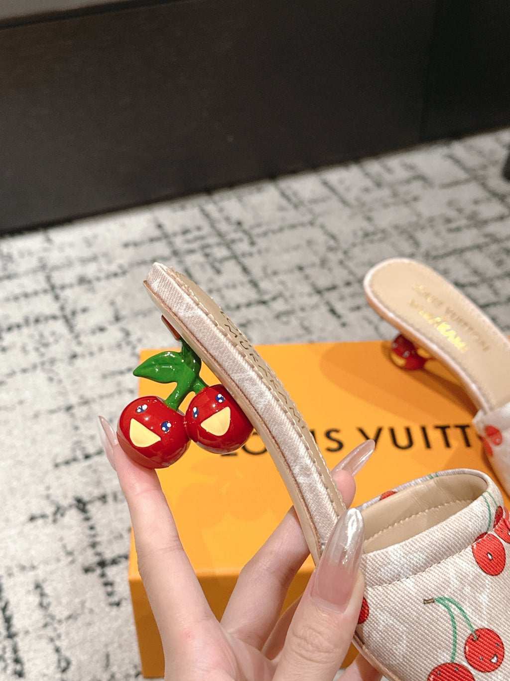 LOUIS VUITTON LV CHERRY HIGH HEELS 25S 55 MM IN NUDE DENIM STYLE 9