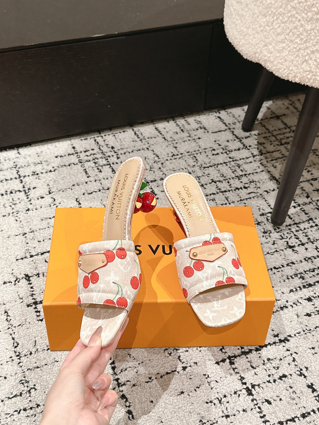 LOUIS VUITTON LV CHERRY HIGH HEELS 25S 55 MM IN NUDE DENIM STYLE 9