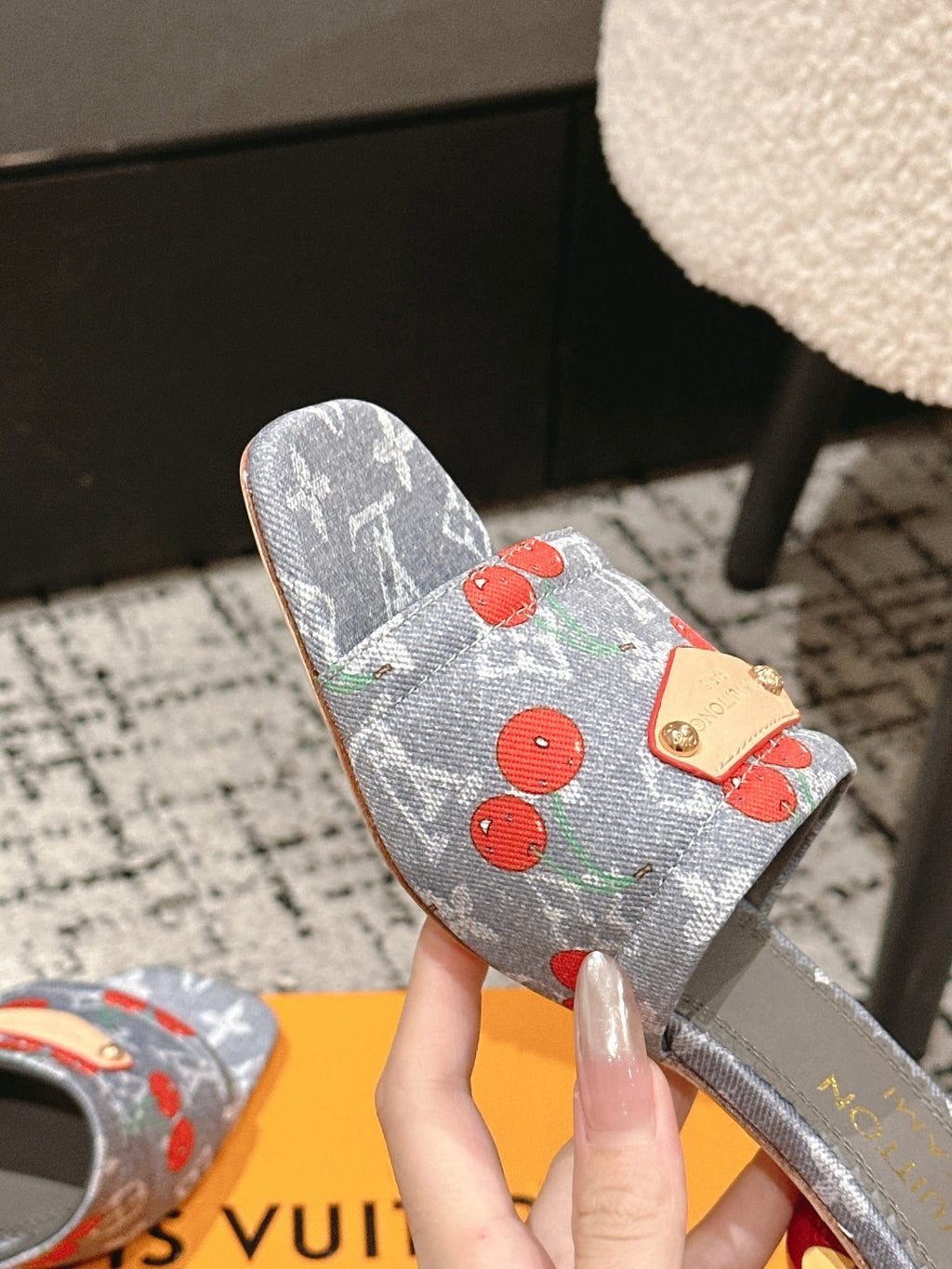 LOUIS VUITTON LV CHERRY HIGH HEELS 25S 55 MM IN GREY DENIM STYLE 7