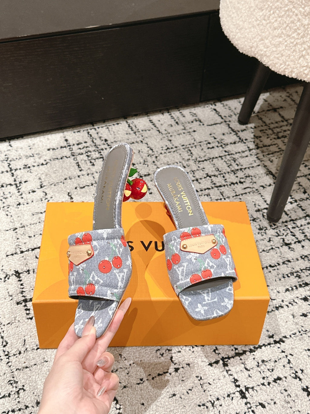 LOUIS VUITTON LV CHERRY HIGH HEELS 25S 55 MM IN GREY DENIM STYLE 7