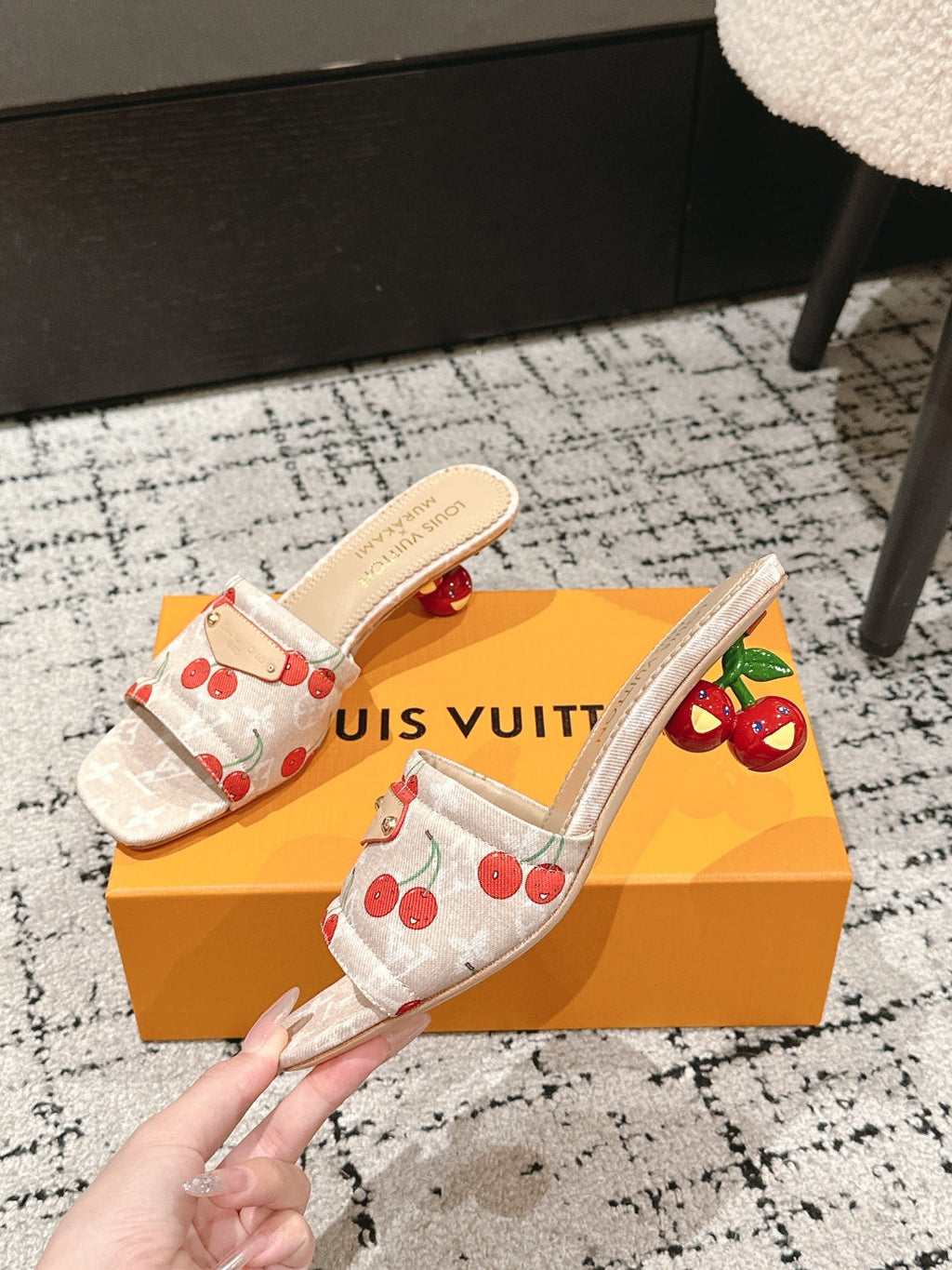 LOUIS VUITTON LV CHERRY HIGH HEELS 25S 55 MM IN NUDE DENIM STYLE 9