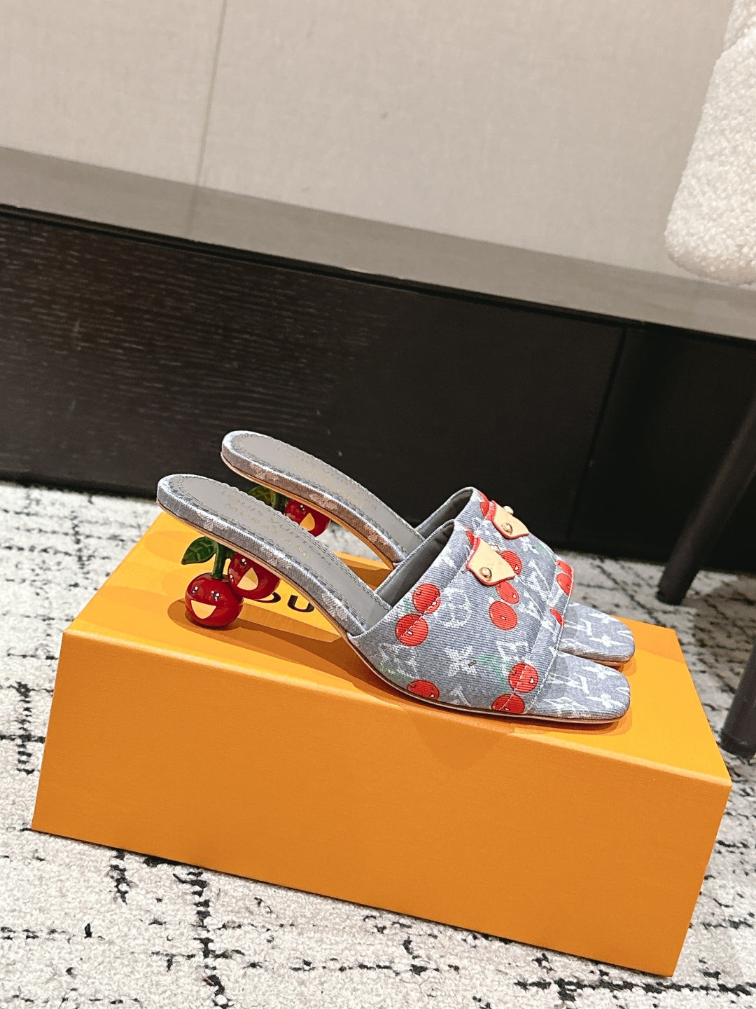 LOUIS VUITTON LV CHERRY HIGH HEELS 25S 55 MM IN GREY DENIM STYLE 7