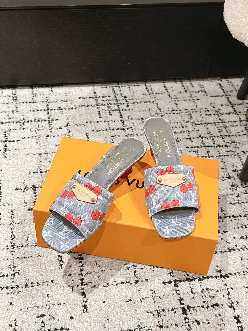 LOUIS VUITTON LV CHERRY HIGH HEELS 25S 55 MM IN GREY DENIM STYLE 7
